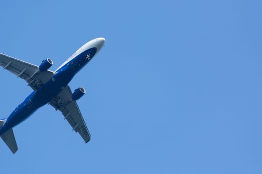 RATINGEN, NRW, GERMANY - AUGUST 28, 2018:.Passenger plane landing on the Dusseldorf airport