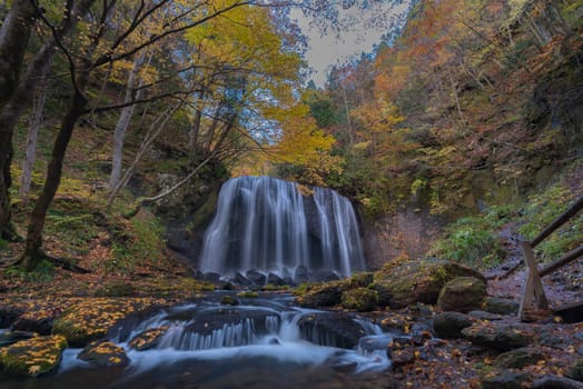 Tatsuzawafudo waterfall in autumn Fall season at Fukushima