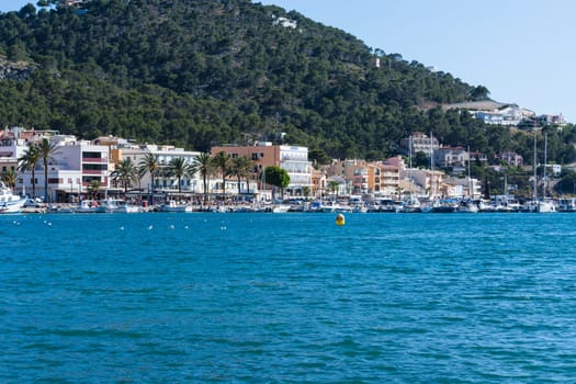 PORT ANDRATX, SPAIN - JUNE 01, 2016:.View of the Bay of Port Andratx Mallorca Baleares Spain. In the background motor boats and sailboats.