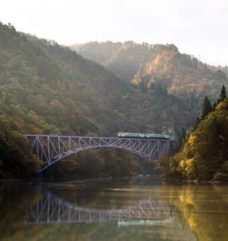 Autumn fall foliage Fukushima First Bridge View Point daiichi kyouryou in Mishima Fukushima Japan