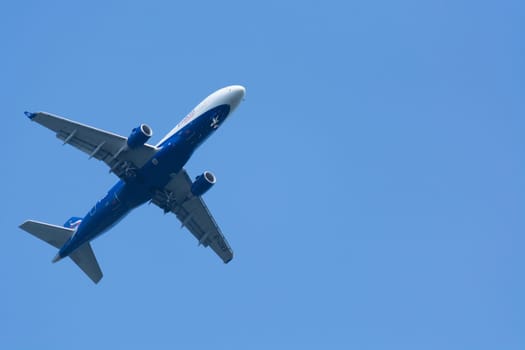 RATINGEN, NRW, GERMANY - AUGUST 28, 2018:.Passenger plane landing on the Dusseldorf airport