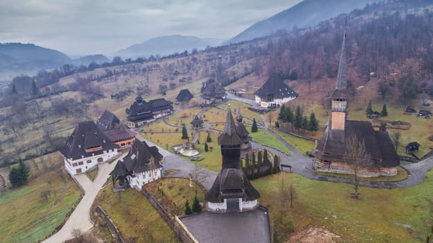 traditional Maramures wooden architecture of Barsana monastery, Romania