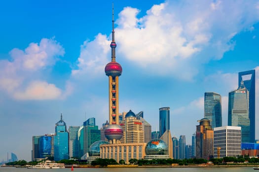 Shanghai skyline with Oriental Pearl Tower and Shanghai Tower,Pudong,Shanghai,China,Asia