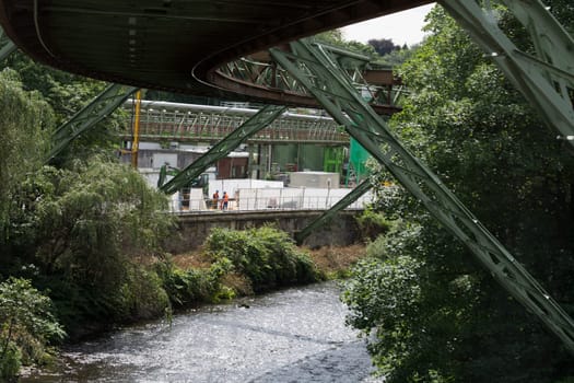 WUPPERTAL  NRW  GERMANY - JULY 31  2017: Suspension railway in the station Wuppertal Vohwinkel.Die Hochbahn is used for public transport.