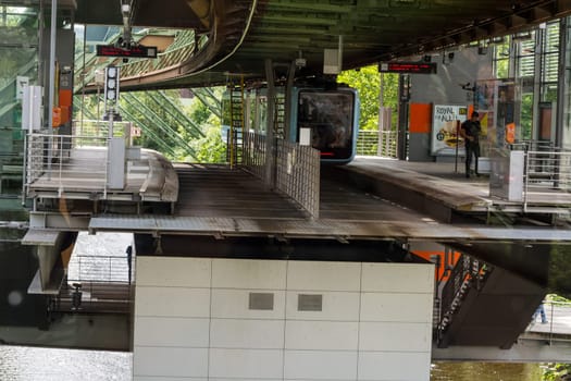 WUPPERTAL  NRW  GERMANY - JULY 31  2017:. Suspension railway in the station Wuppertal Vohwinkel.Die Hochbahn is used for public transport.
