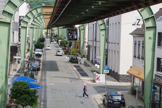 WUPPERTAL  NRW  GERMANY - JULY 31  2017:. Suspension railway in the station Wuppertal Vohwinkel.Die Hochbahn is used for public transport.