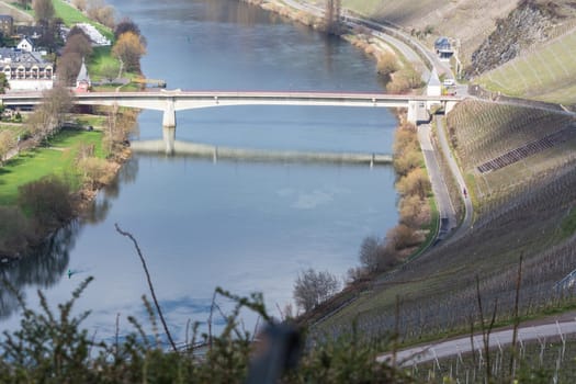 MOSELTAL, GERMANY - MARCH 26, 2016:.Winding Road through the vineyards on the Mosel in Germany.