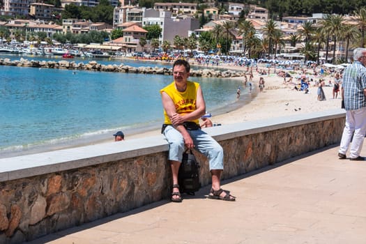 PORT DE SOLLER, SPAIN - JUNE 02, 2016:.View of the beach promenade of Port de Soller in Mallorca, Spain.