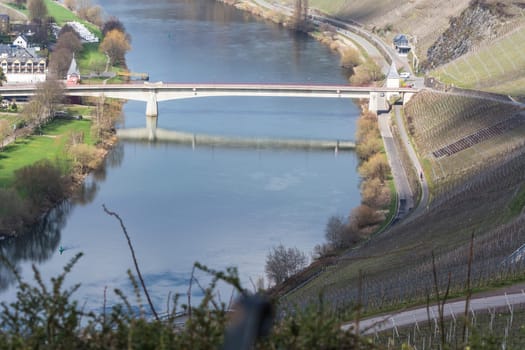 MOSELTAL, GERMANY - MARCH 26, 2016:.Winding Road through the vineyards on the Mosel in Germany.