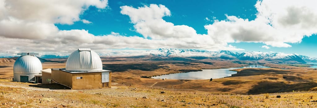 Panorama of the Mount John observatory at Lake Tekapo, south island New Zealand