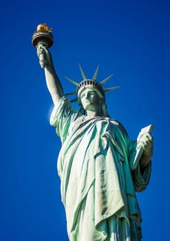 Bottom view of the famous Statue of Liberty, icon of freedom and of the United States