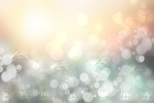 Abstract blurred festive Happy New Year background with falling snowflakes and with a brightly lit sky. Space for your design. Card concept.