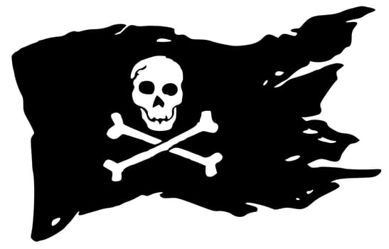 pirate flag crossbones warning wind ripped illustration