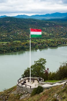 The Hungarian flag is in Visegrad town in Hungary.