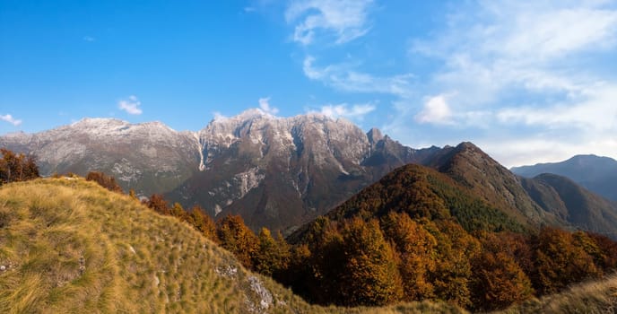 The mountain autumn landscape with colorful forest.