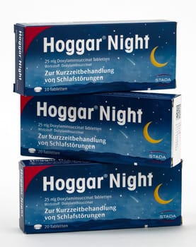 HUETTENBERG, GERMANY,19 JULY 2018: Hoggar Night Sleeping Pills on white background.