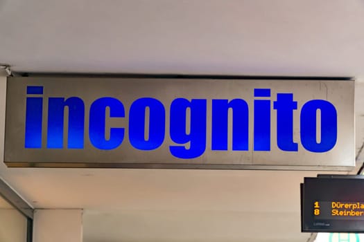 Wiesbaden, Germany - June 03 2018: INCOGNITO logo on a facade. INCOGNITO fashion store in Wiesbaden,Germany.