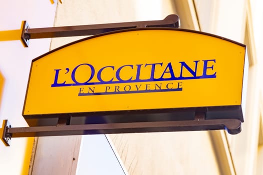 Wiesbaden, Germany - June 03 2018: L'OCCITANE logo on a facade. L'occitane en Provence is an international retailer of body, face, fragrances and home products