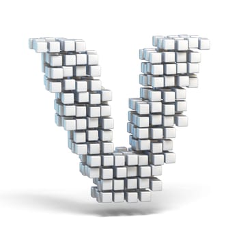 White voxel cubes font Letter V 3D render illustration isolated on white background
