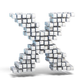 White voxel cubes font Letter X 3D render illustration isolated on white background