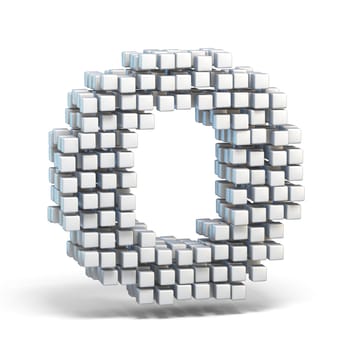 White voxel cubes font Letter O 3D render illustration isolated on white background