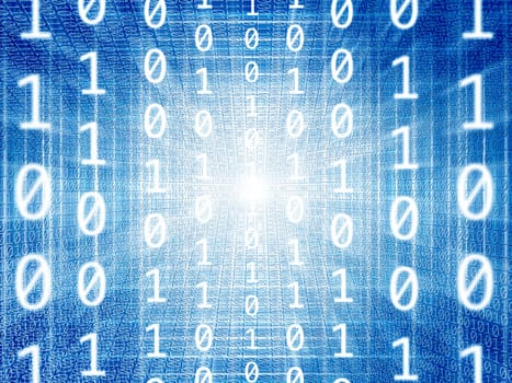 Abstract background of technology concept with glowing structural lights and binary code of one and zero