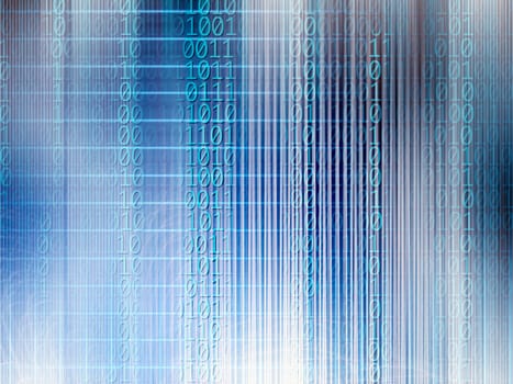 Abstract background of technology concept with glowing structural lights and binary code of one and zero