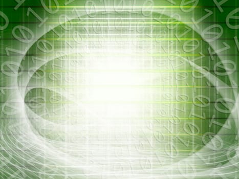 Abstract background of technology concept with glowing structural lights and binary code of one and zero
