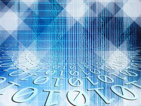 Abstract background of technology concept with glowing structural lights and binary code of one and zero
