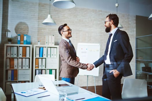 Successful businessmen handshaking after negotiation