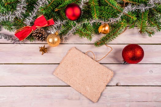 Christmas decoration on wooden planks