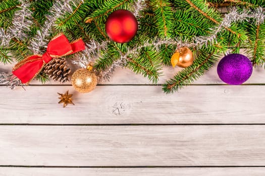 Christmas decoration on wooden planks