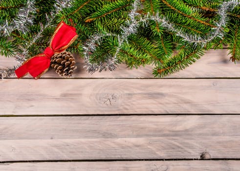 Christmas decoration on wooden planks