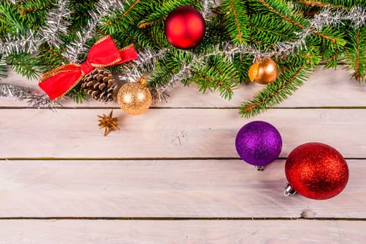 Christmas decoration on wooden planks