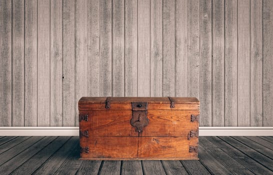 Old wooden chest with closed lit