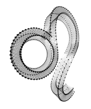 Lion zodiac sign. 3D connected dots on white