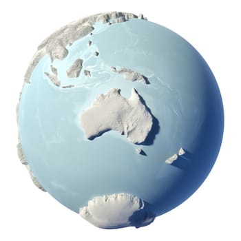 winter earth isolated on white background. 3d render. continent of australia. elements of this image furnished by nasa