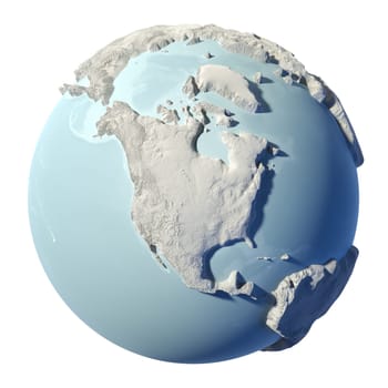winter earth isolated on white background. 3d render. continent north america. elements of this image furnished by nasa