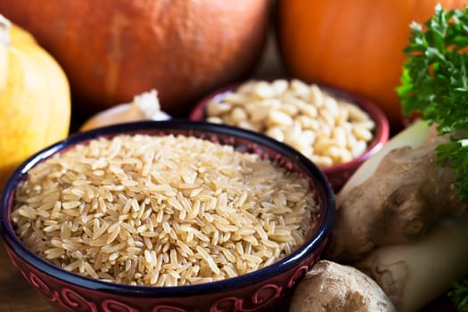 Brown rice with other ingredeints, healthy eating still life