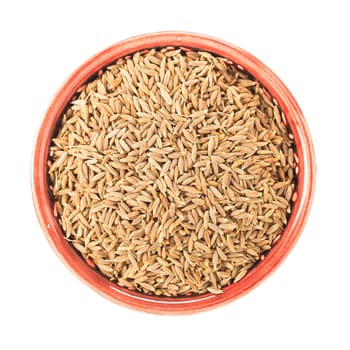 Caraway seeds in bowl isolated on white background.