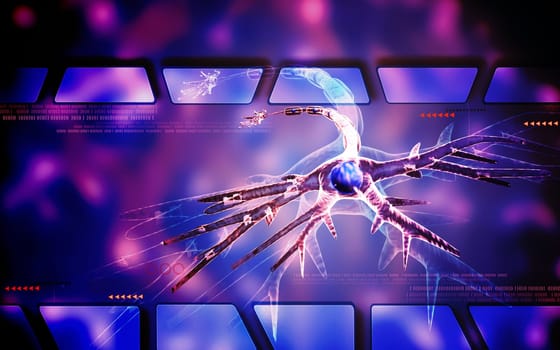 Digital illustration of neuron in colour background