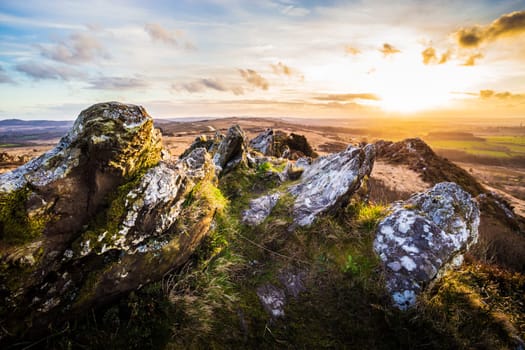 Backlighted Roc'h Trevezel by the sunset, Brittany, north-western France