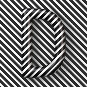 Black and white stripes Letter D 3D render illustration