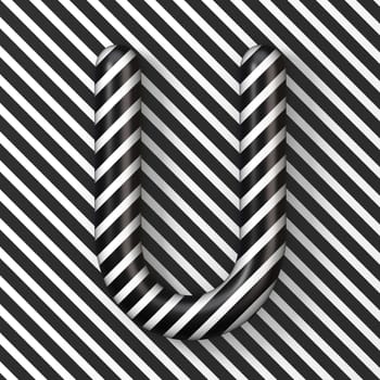 Black and white stripes Letter U 3D render illustration
