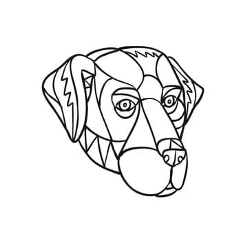 Mosaic low polygon style illustration of head of a black lab, labrador retriever, or retriever-gun dog on isolated white background in Black and White.