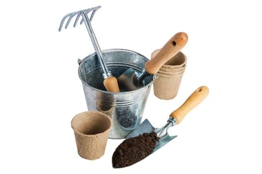Garden tools for planting, isolated on white