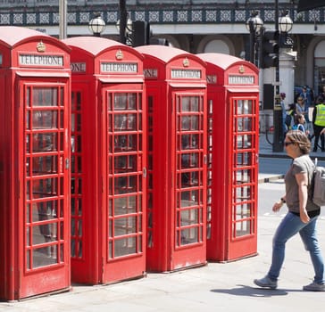 LONDON, UK - CIRCA JUNE 2018: Traditional red telephone box