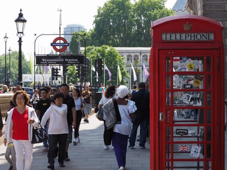 LONDON, UK - CIRCA JUNE 2018: Traditional red telephone box