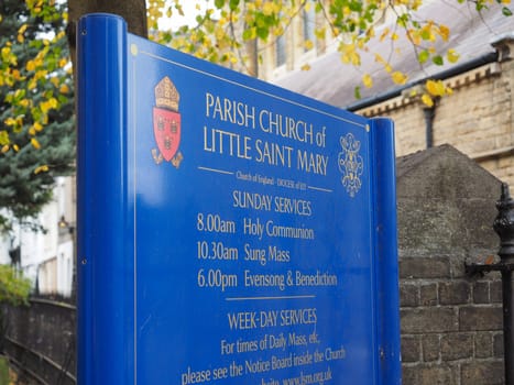 CAMBRIDGE, UK - CIRCA OCTOBER 2018: Little St Mary church sign