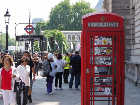 LONDON, UK - CIRCA JUNE 2018: Traditional red telephone box